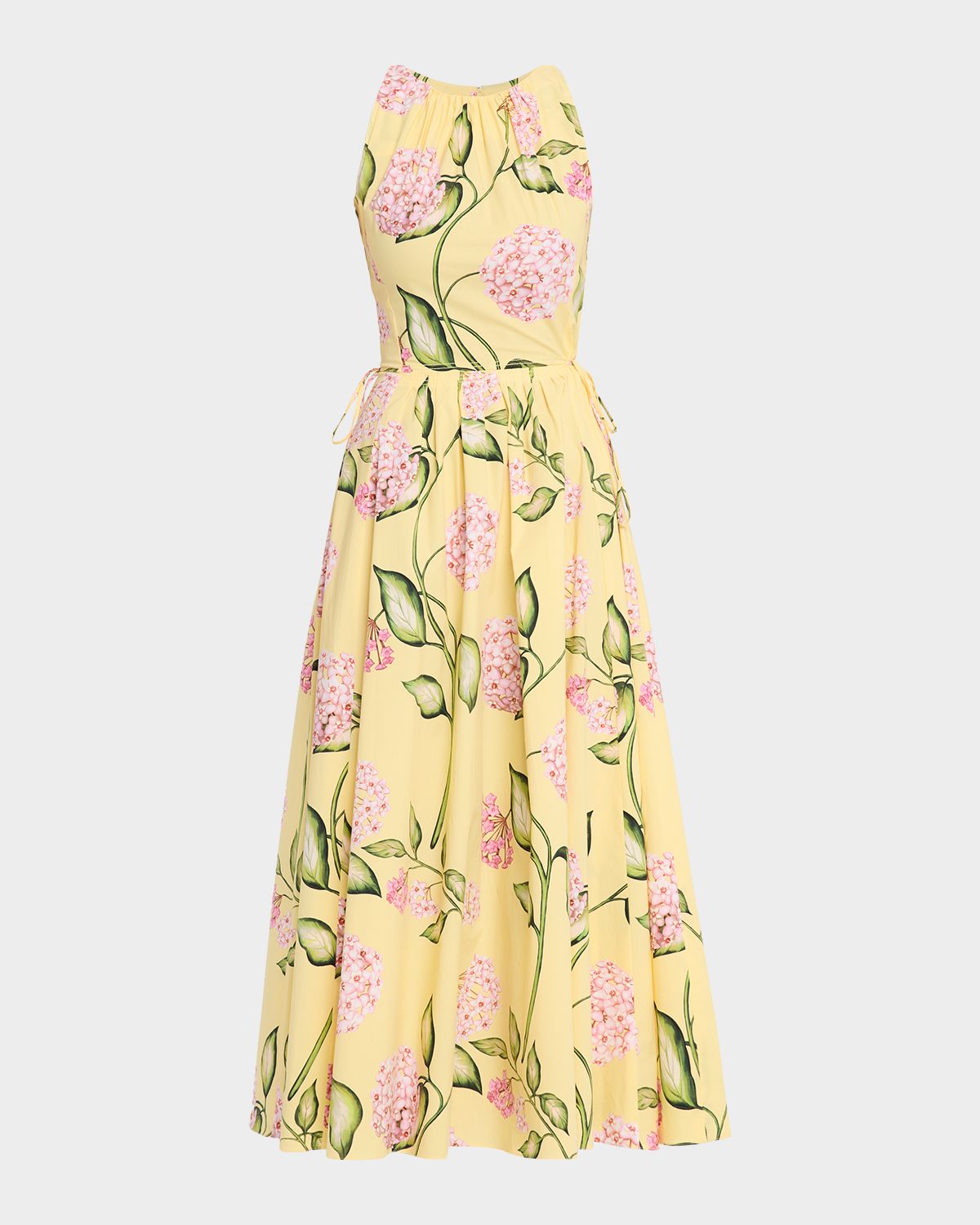 Oscar de la Renta Sleeveless Porcelain Flower Waist-Tie Midi Dress