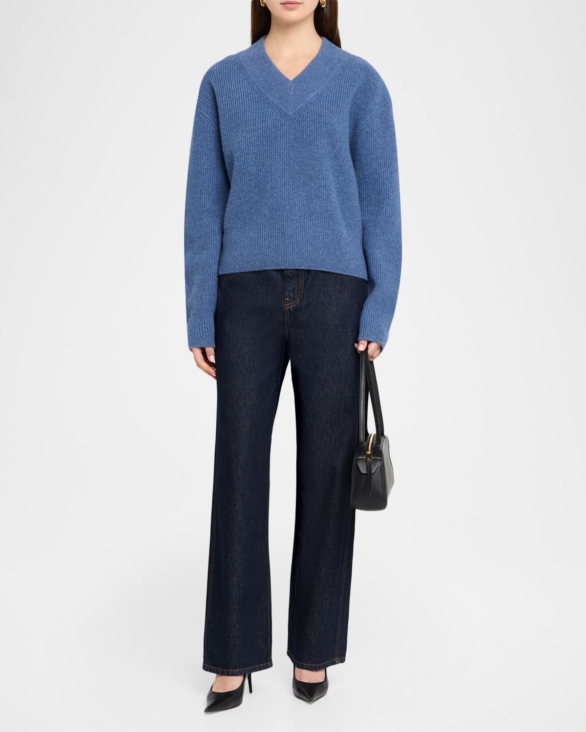 Brandon Maxwell The Maris Cashmere Rib V-Neck Sweater