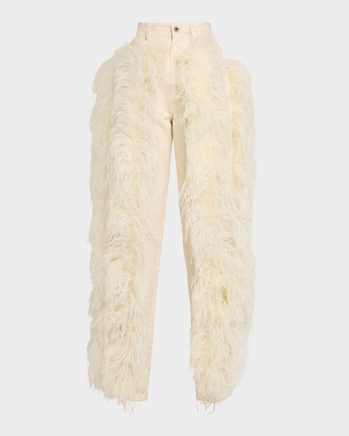 LAPOINTE Feather-Trim Cotton Twill Straight-Leg Jeans