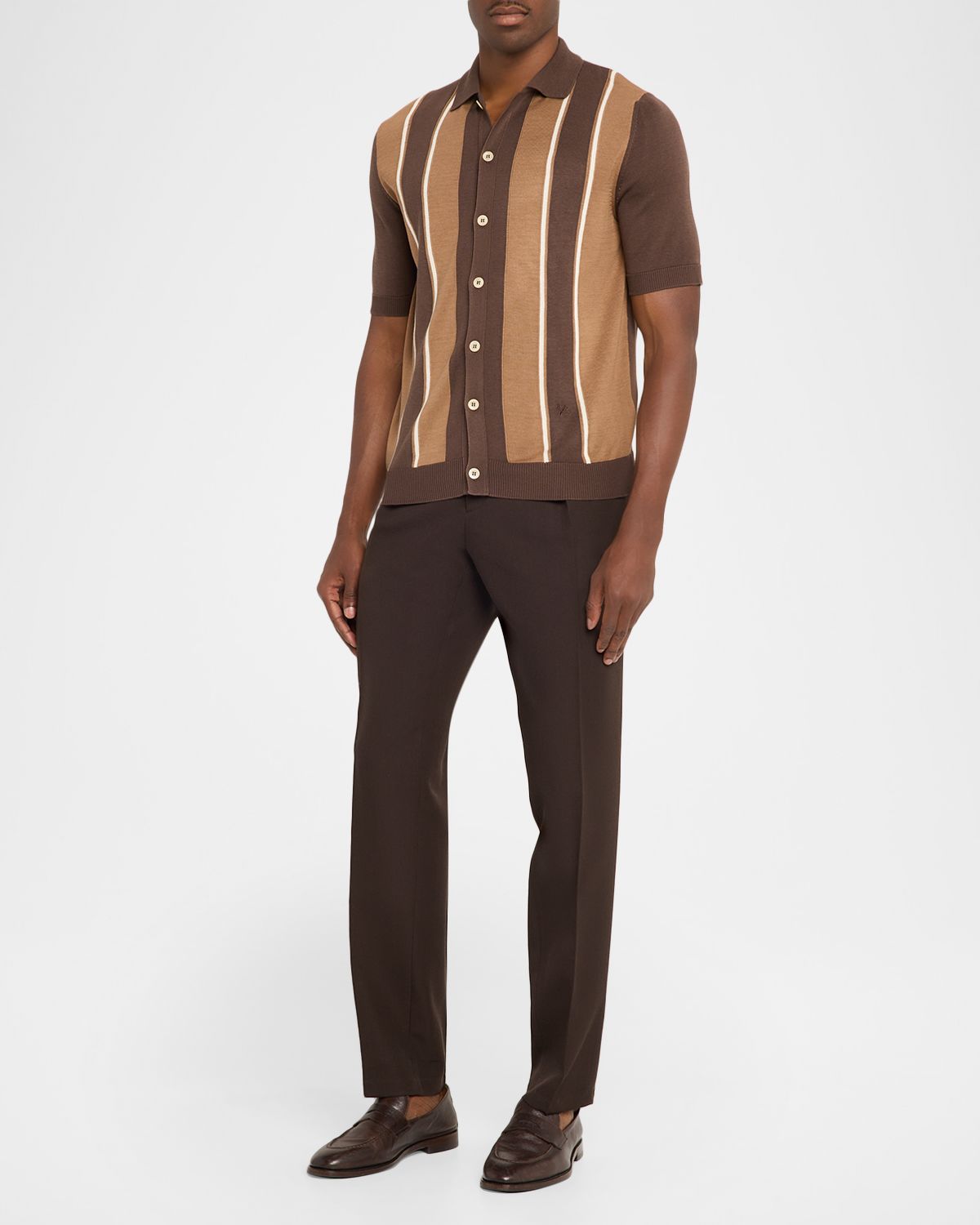 Isaia Men 's Mulberry Silk Striped Polo Sweater