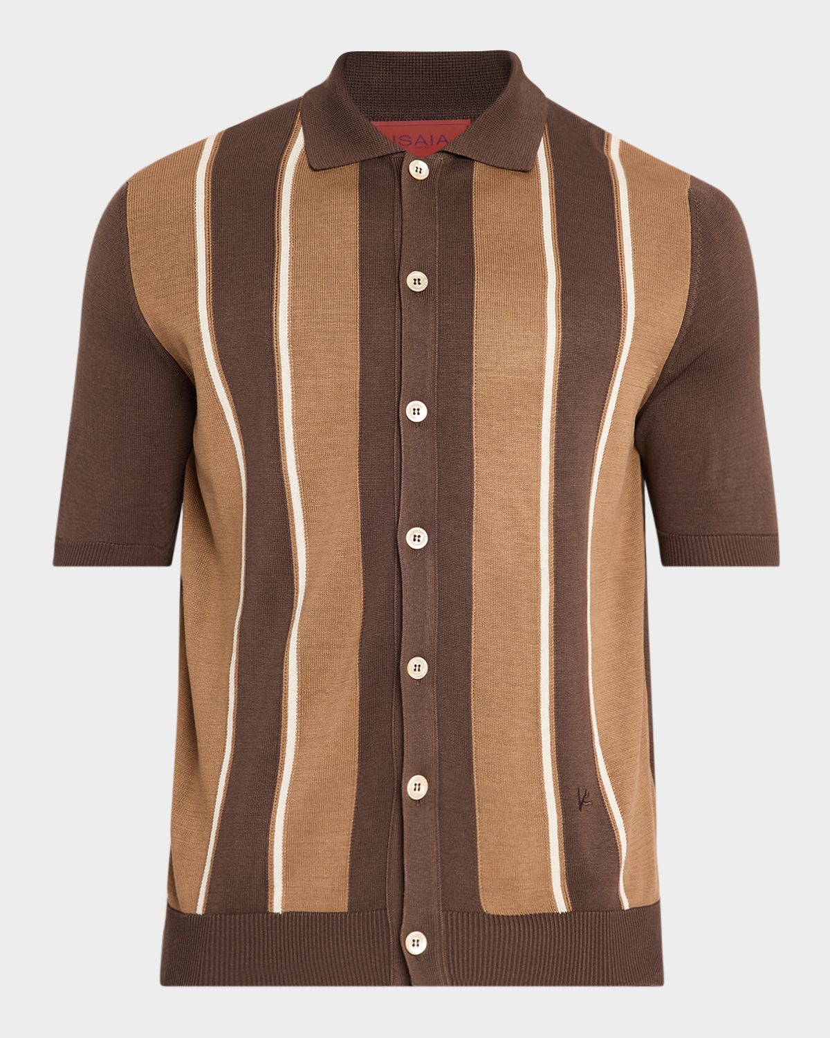 Isaia Men 's Mulberry Silk Striped Polo Sweater