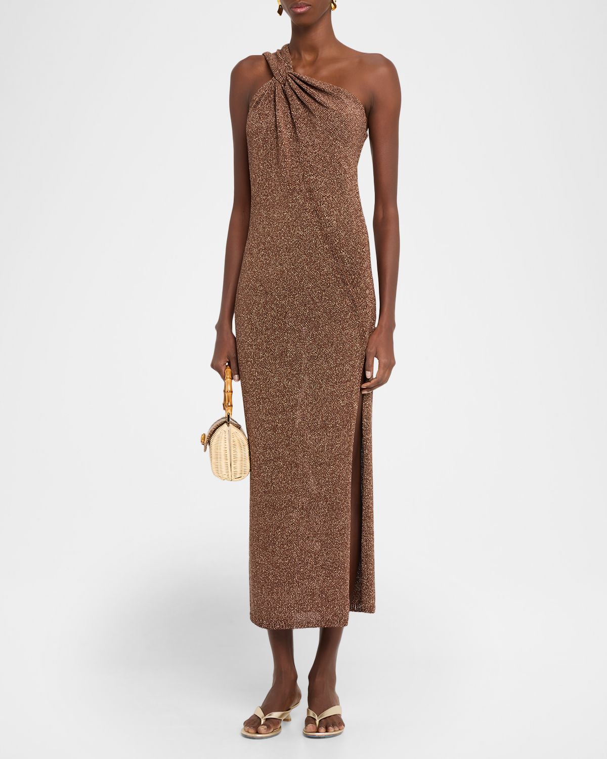 A.L.C. Mimi Metallic Asymmetric Midi Dress