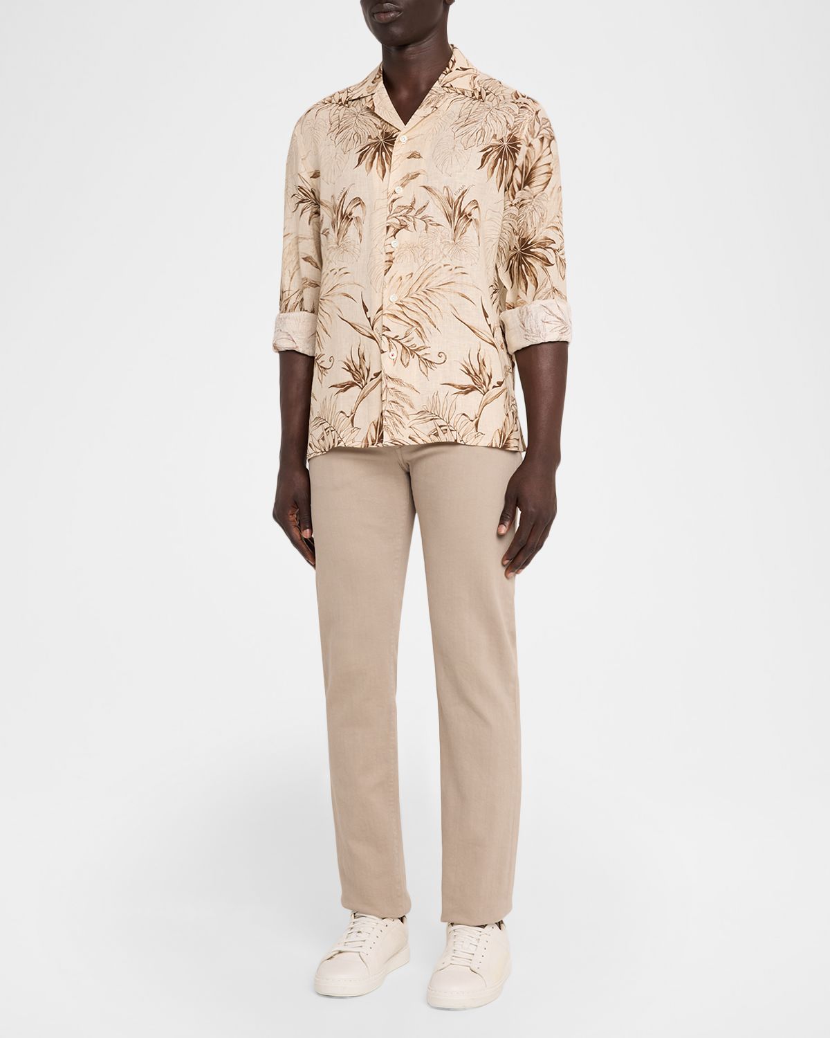 Isaia Men 's Palm Print inen Button-Down Shirt
