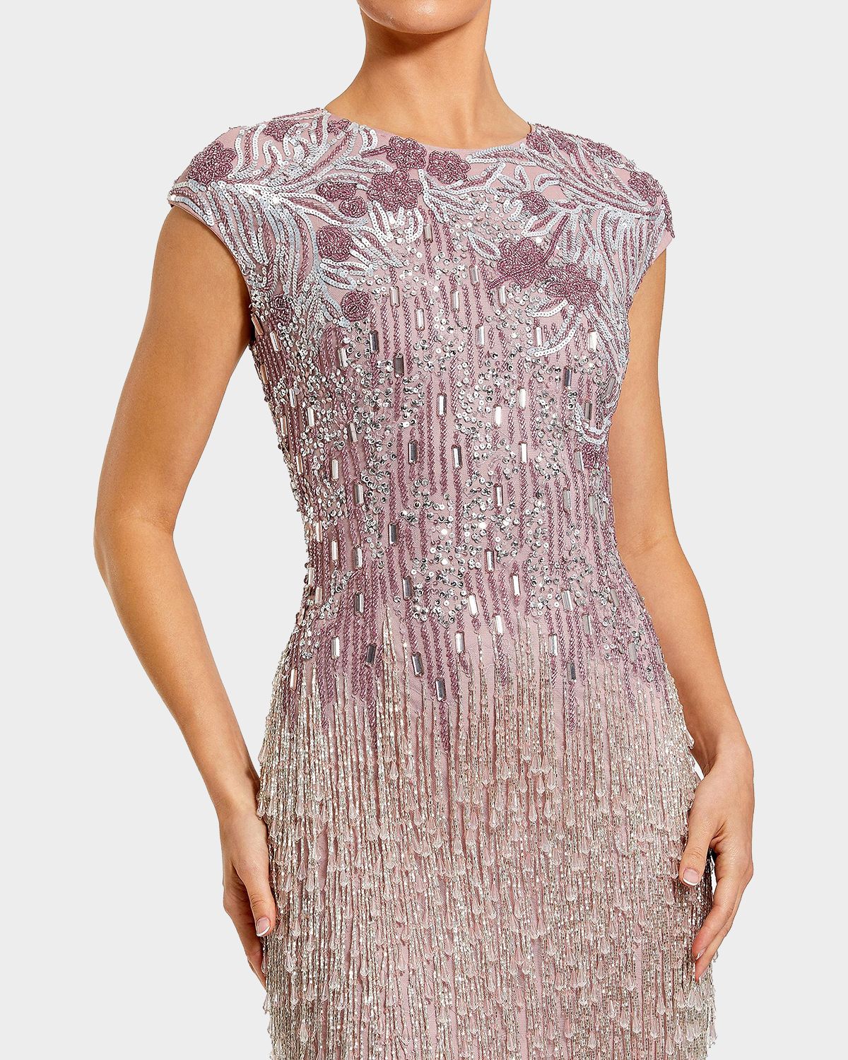 Mac Duggal Evening Embellished Mesh Cap-Sleeve Gown