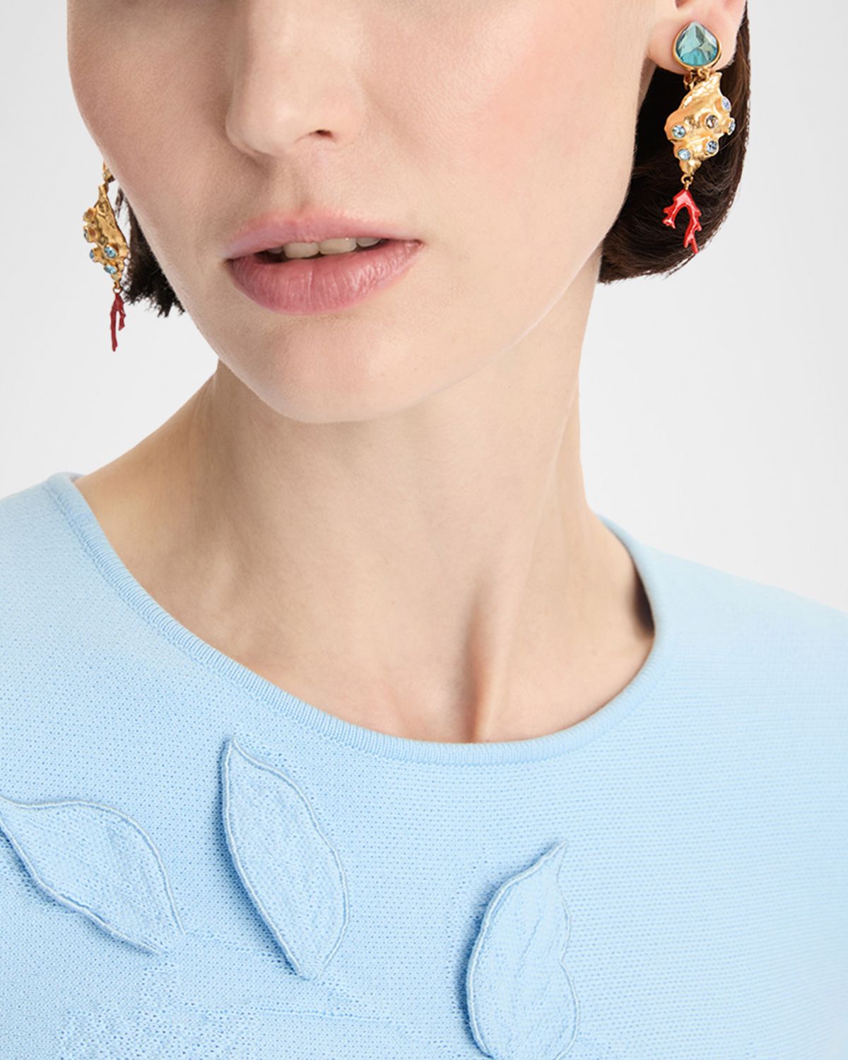 Oscar de la Renta Mixed Seashell Clip-On Drop Earrings