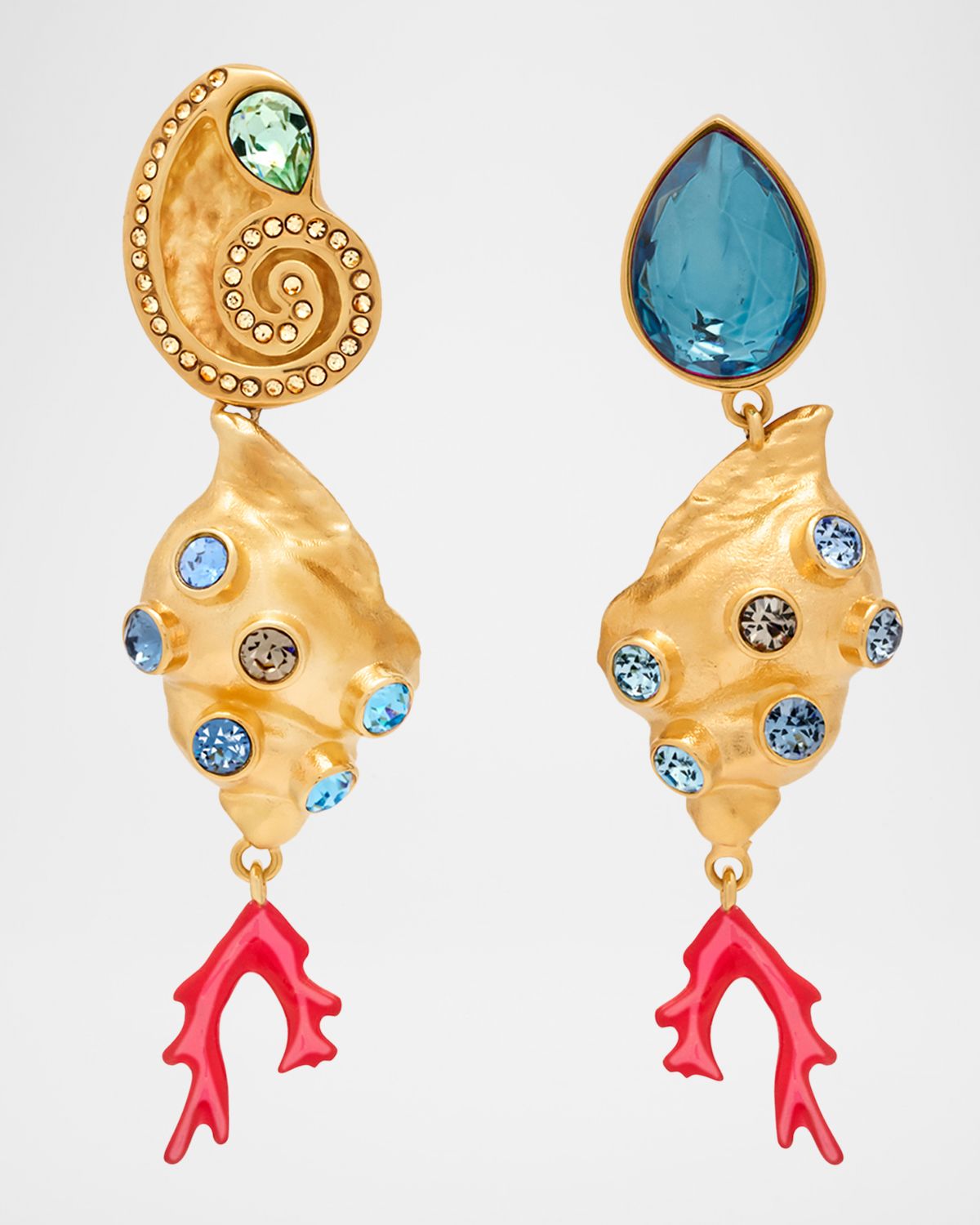 Oscar de la Renta Mixed Seashell Clip-On Drop Earrings