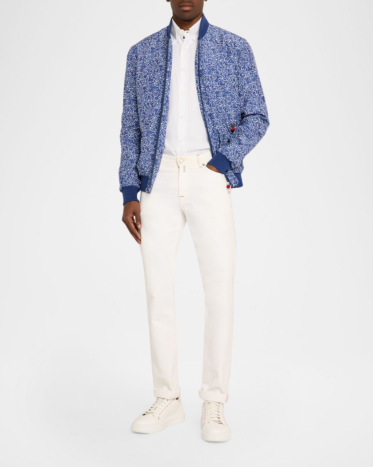 Kiton Men 's Floral Print Ribbed-Trim Blouson