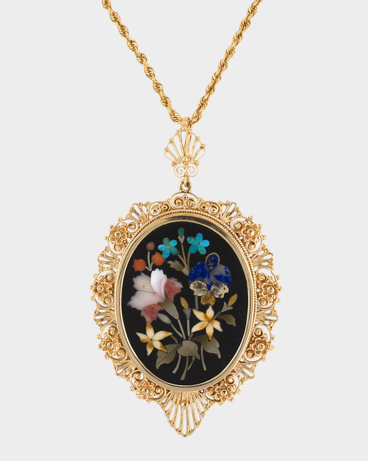NM Estate Estate 14K Yellow Gold Floral Mosaic Pin Pendant Necklace