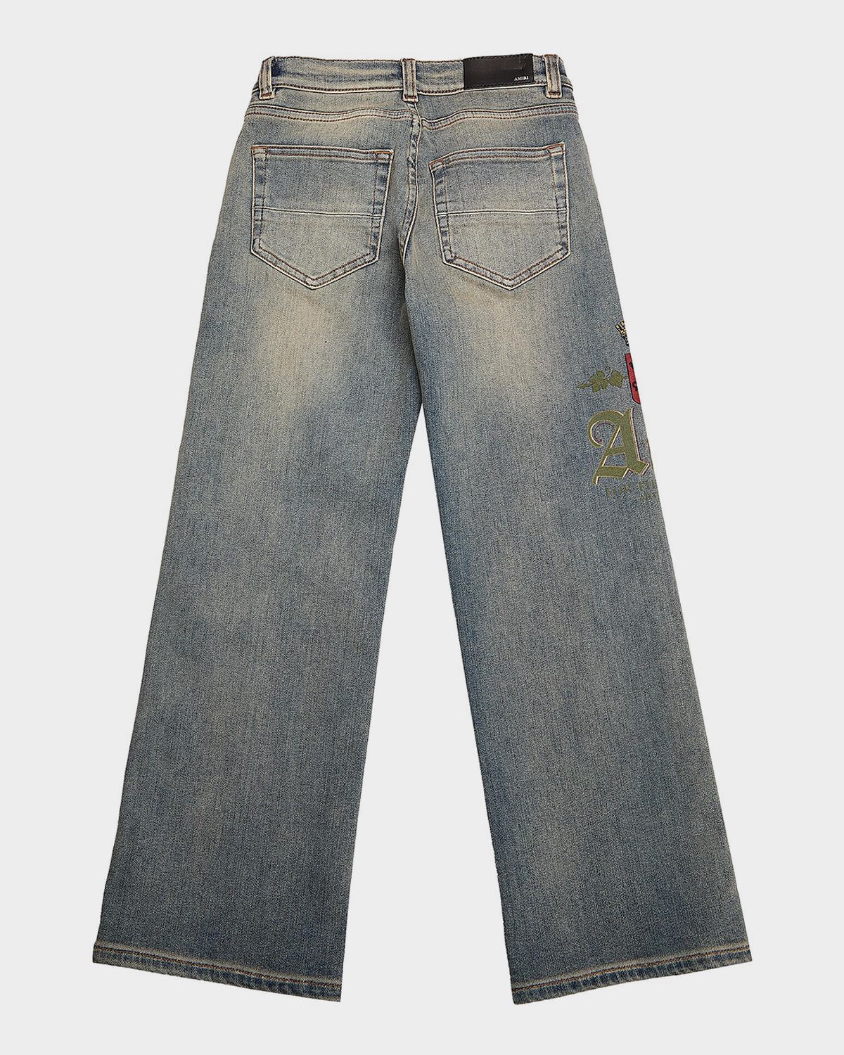 Amiri Kid 's Chateau Crest Embroidered Denim Jeans, Size 4-12