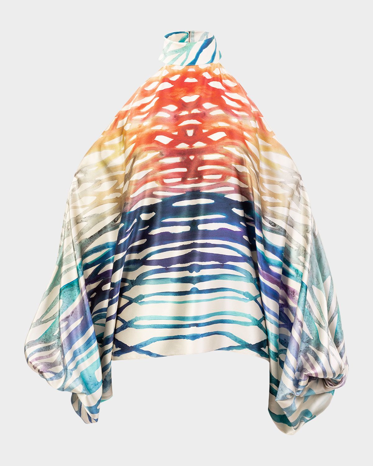 Silvia Tcherassi Safira Coral Silk Cold-Shoulder Blouse