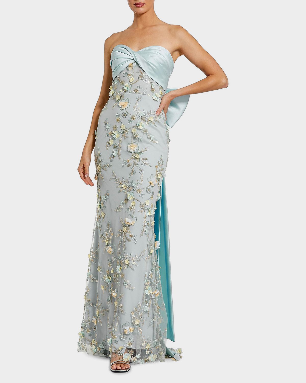 Mac Duggal Sequin-Embellished Bow Column Gown