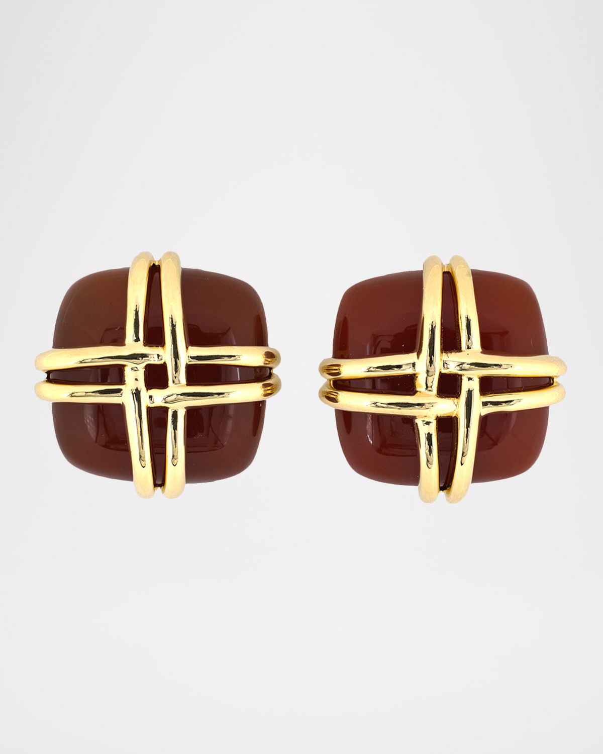 NM Estate Estate Valentin Magro 18K Yellow Gold Carnelian Cushion Clip Earrings