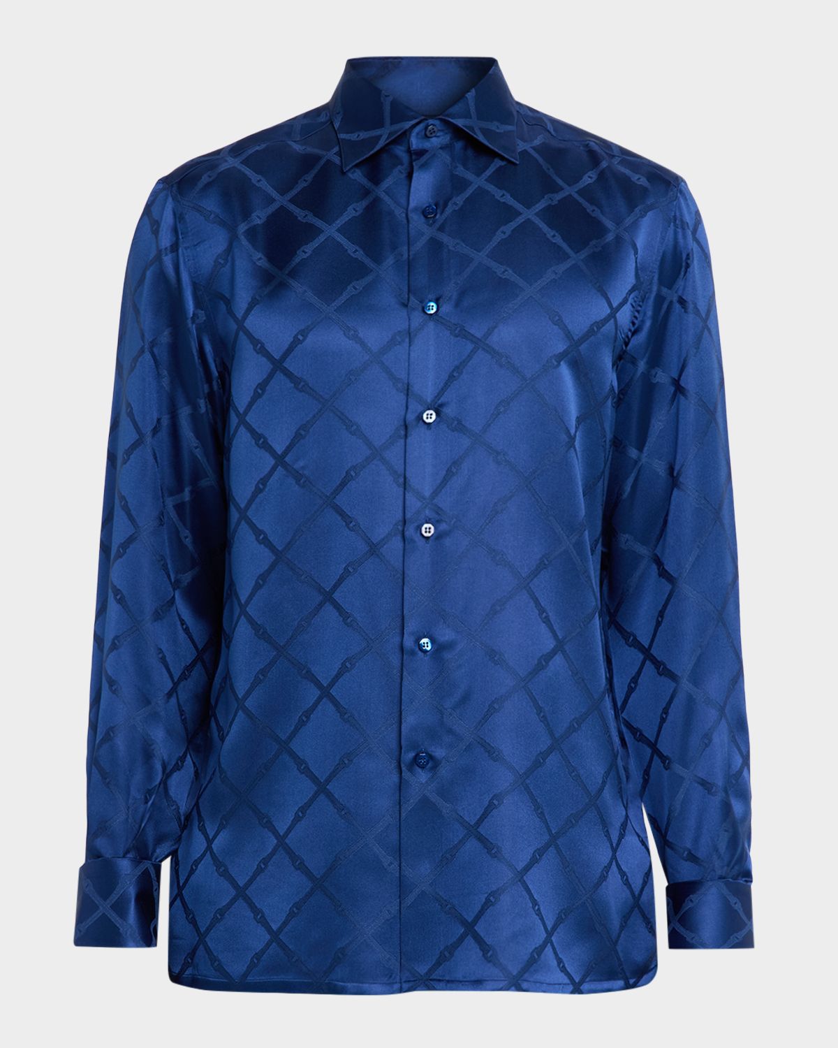 Stefano Ricci Men 's Grid-Check Jacquard Silk Dress Shirt