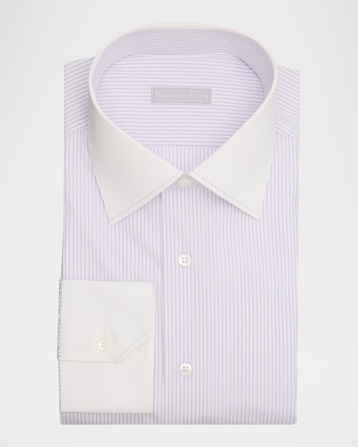 Stefano Ricci Men 's Contrast Collar and Cuff Cotton Stripe Dress Shirt