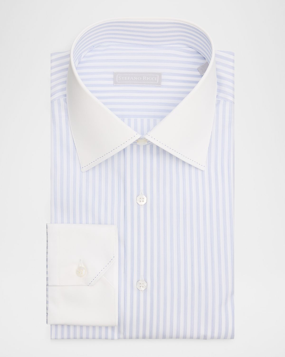 Stefano Ricci Men 's Contrast Collar and Cuff Cotton Stripe Dress Shirt