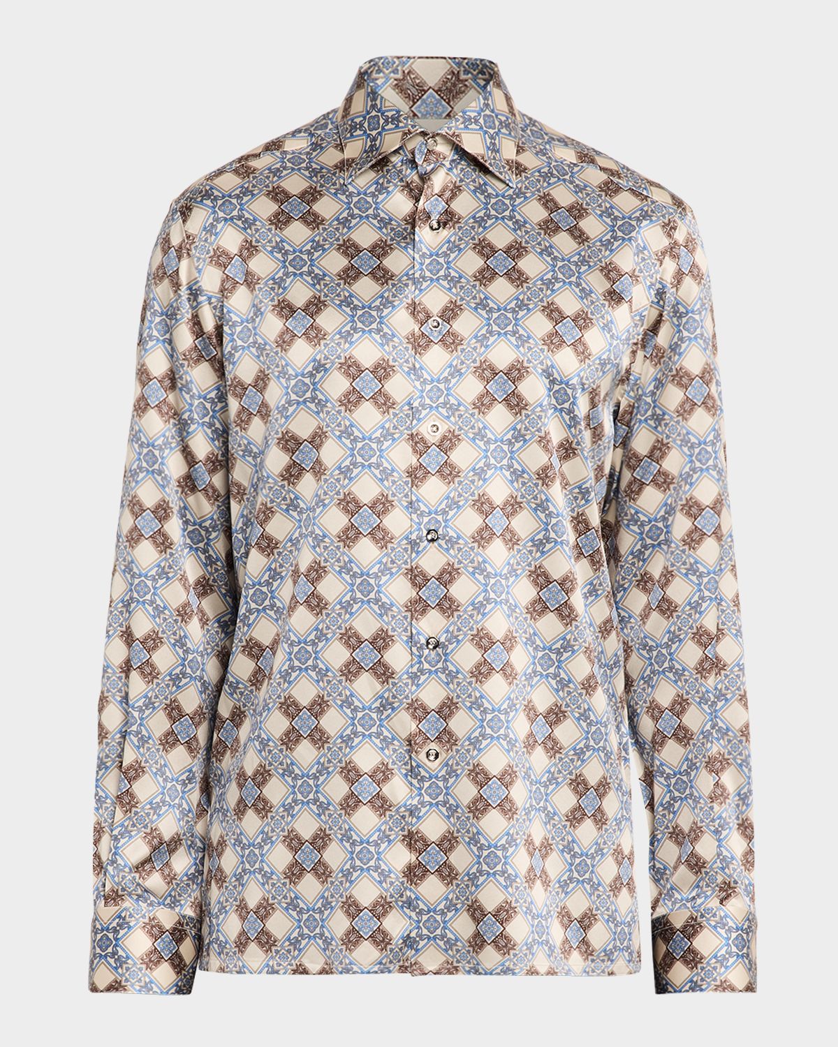 Stefano Ricci Men 's Silk Geometric Cross Sport Shirt