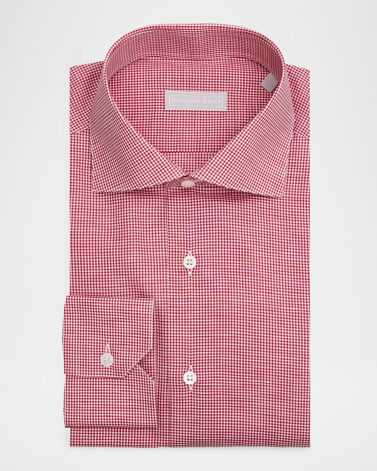 Stefano Ricci Men 's Cotton and Linen Micro-Gingham Dress Shirt | Thumbnail 5 Stefano Ricci Men 's Cotton and Linen Micro-Gingham Dress Shirt | Thumbnail 5