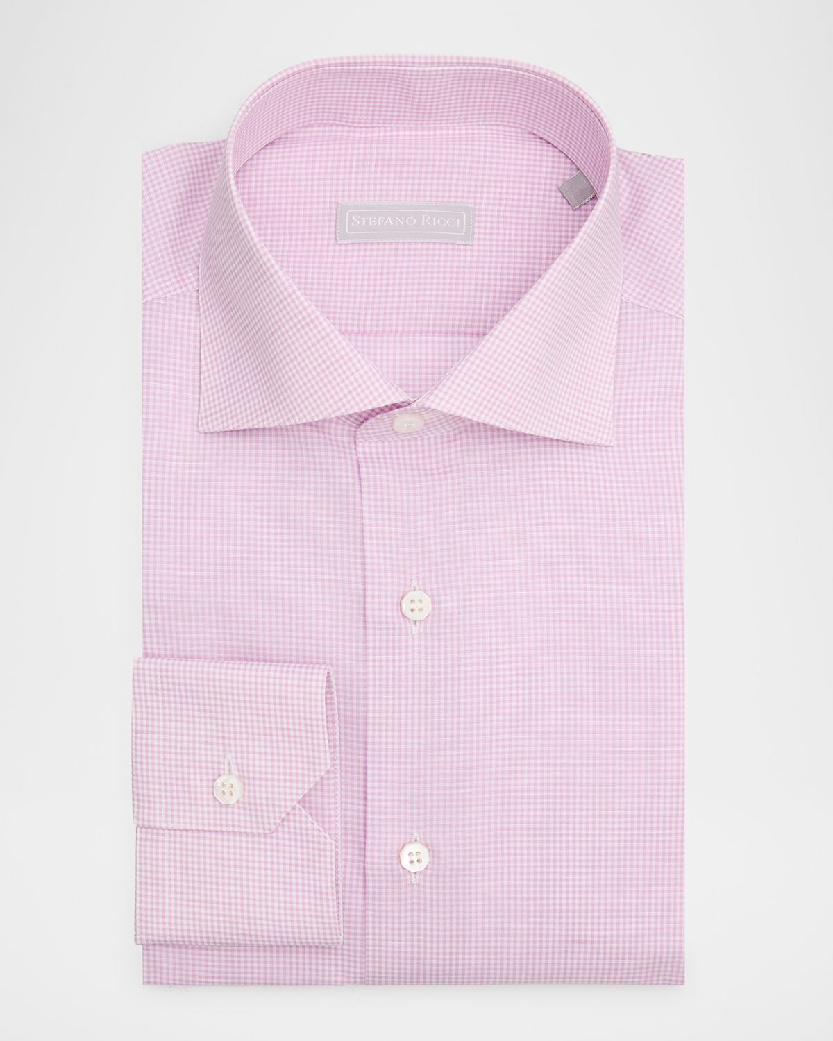 Stefano Ricci Men 's Cotton and Linen Micro-Gingham Dress Shirt