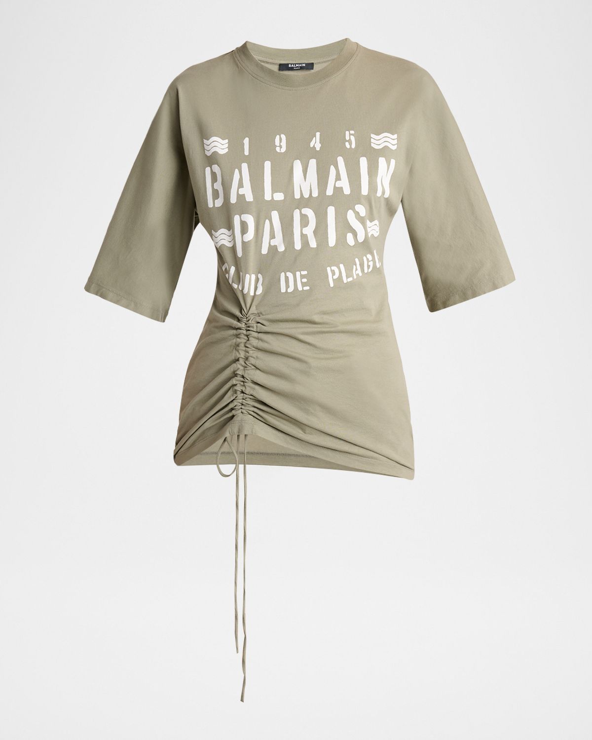 Balmain Logo-Print Ruched Short-Sleeve T-Shirt
