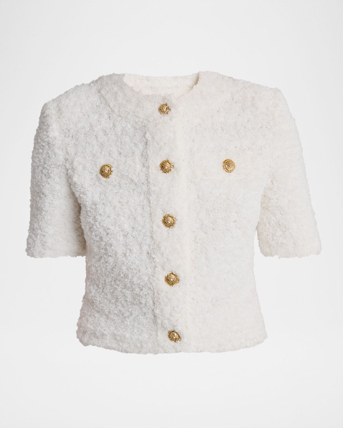 Balmain Strong-Shoulder Fuzzy Knit Cardigan