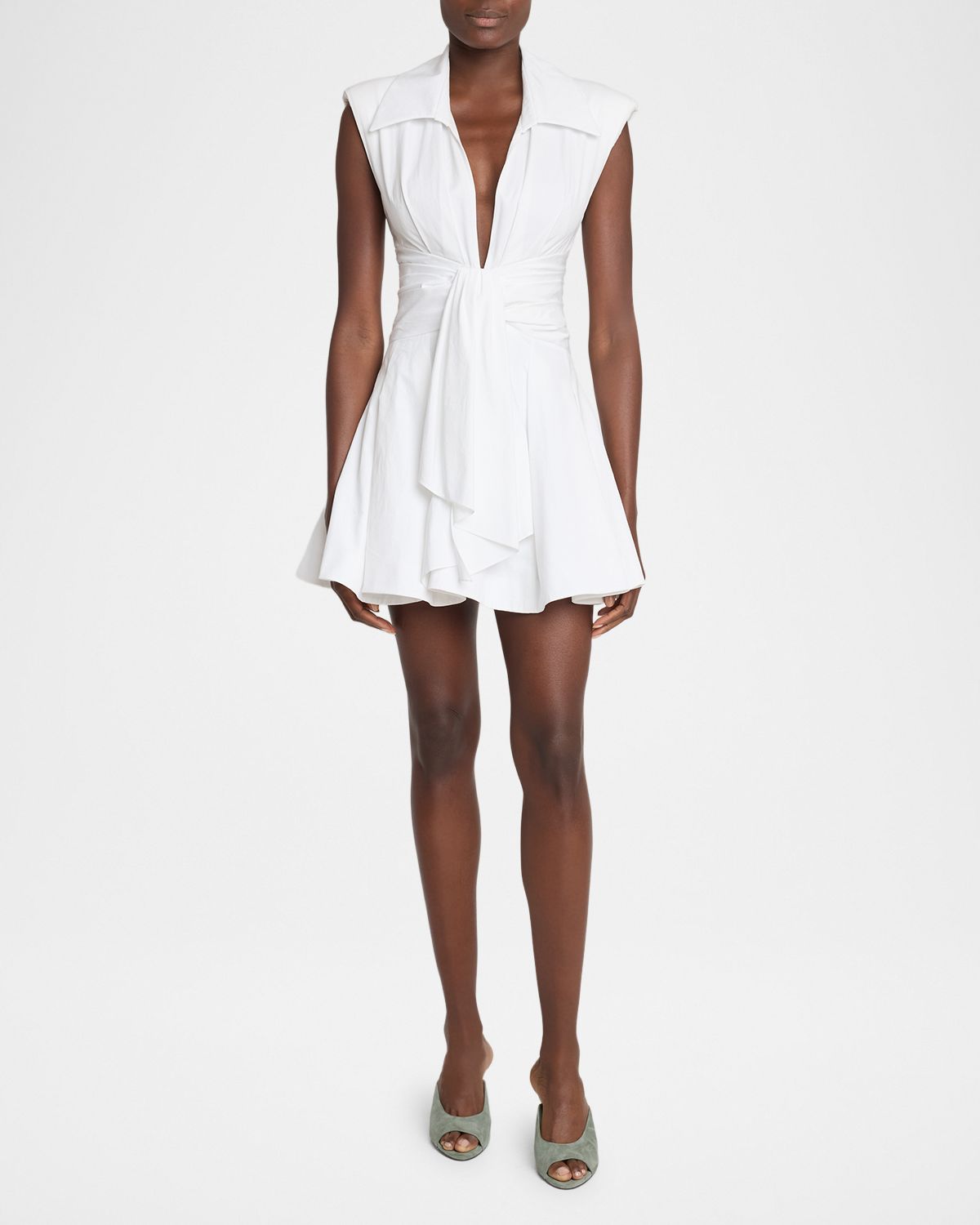 Balmain Sleeveless Cotton Flare Mini Shirtdress