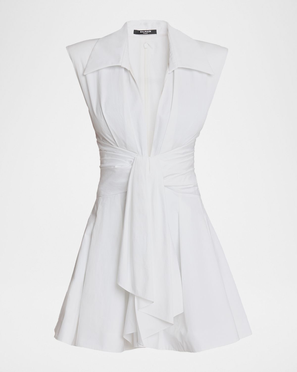 Balmain Sleeveless Cotton Flare Mini Shirtdress