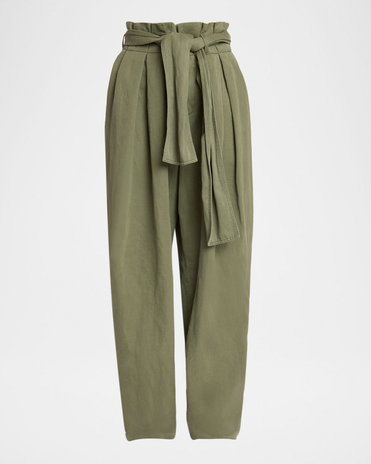 Balmain Belted Twill Straight-Leg Paperbag Pants