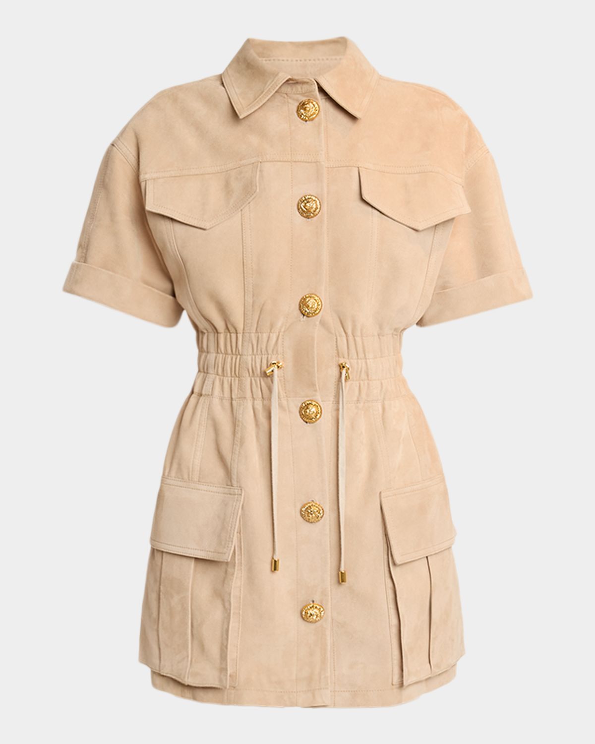 Balmain Buttoned Suede Leather Dress