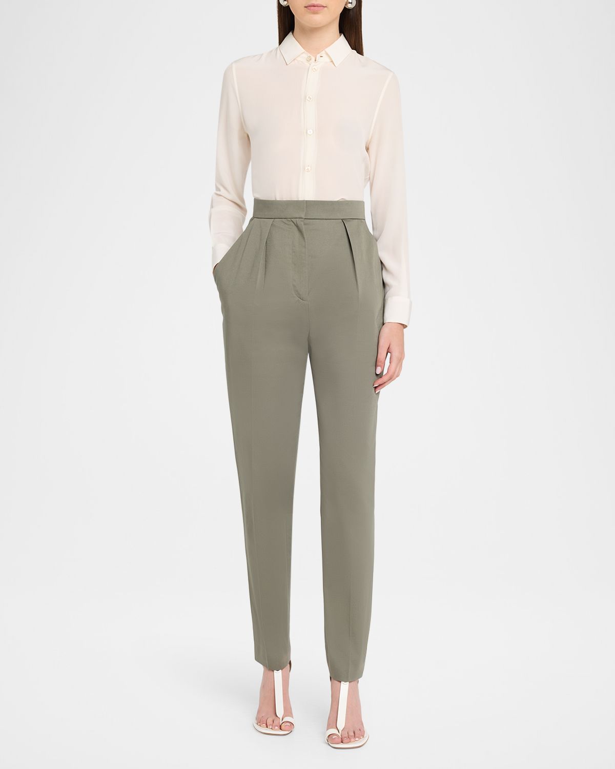 Balmain High-Rise Pleated Slim-Leg Tailored Trousers