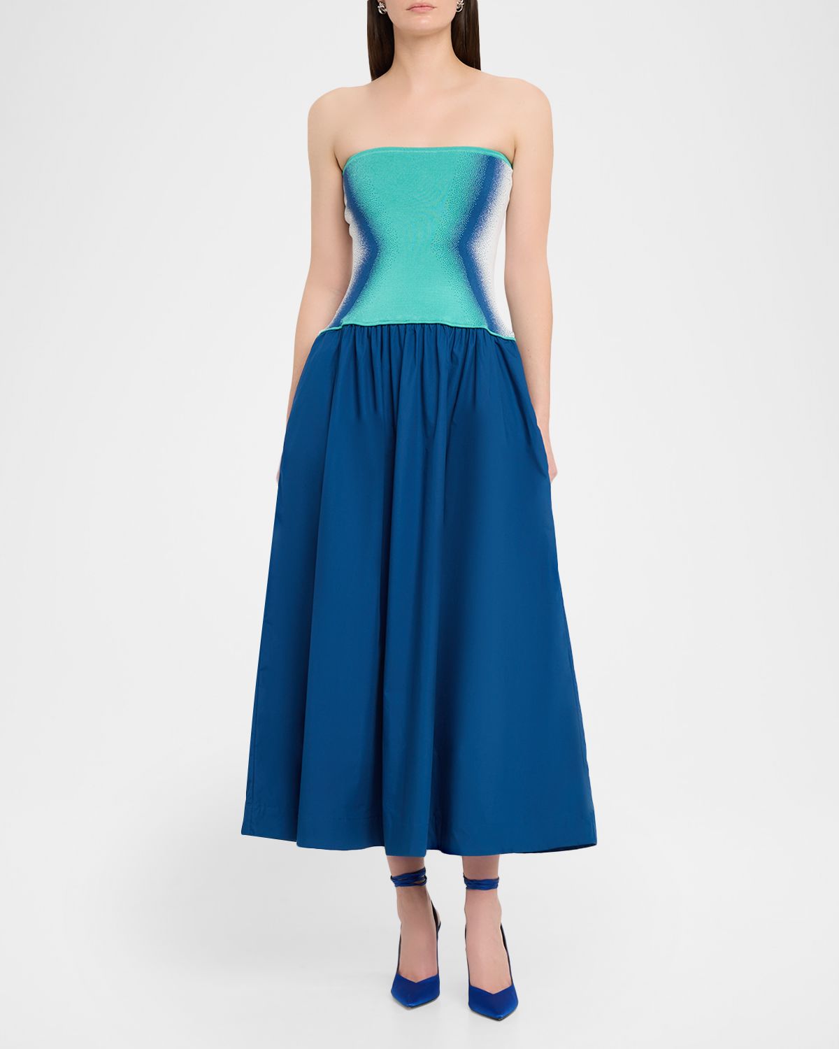 PH5 Almond Strapless Mixed-Media Maxi Dress