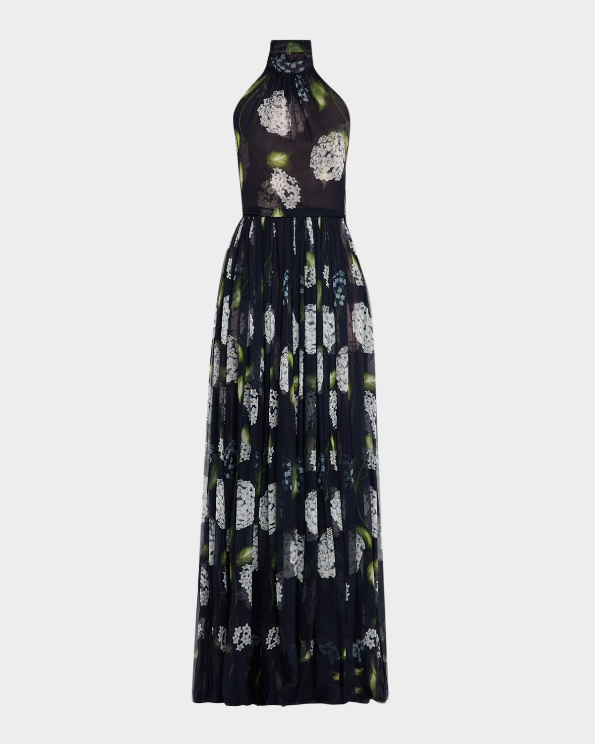 Oscar de la Renta Porcelain Flower Chiffon Halter Maxi Dress