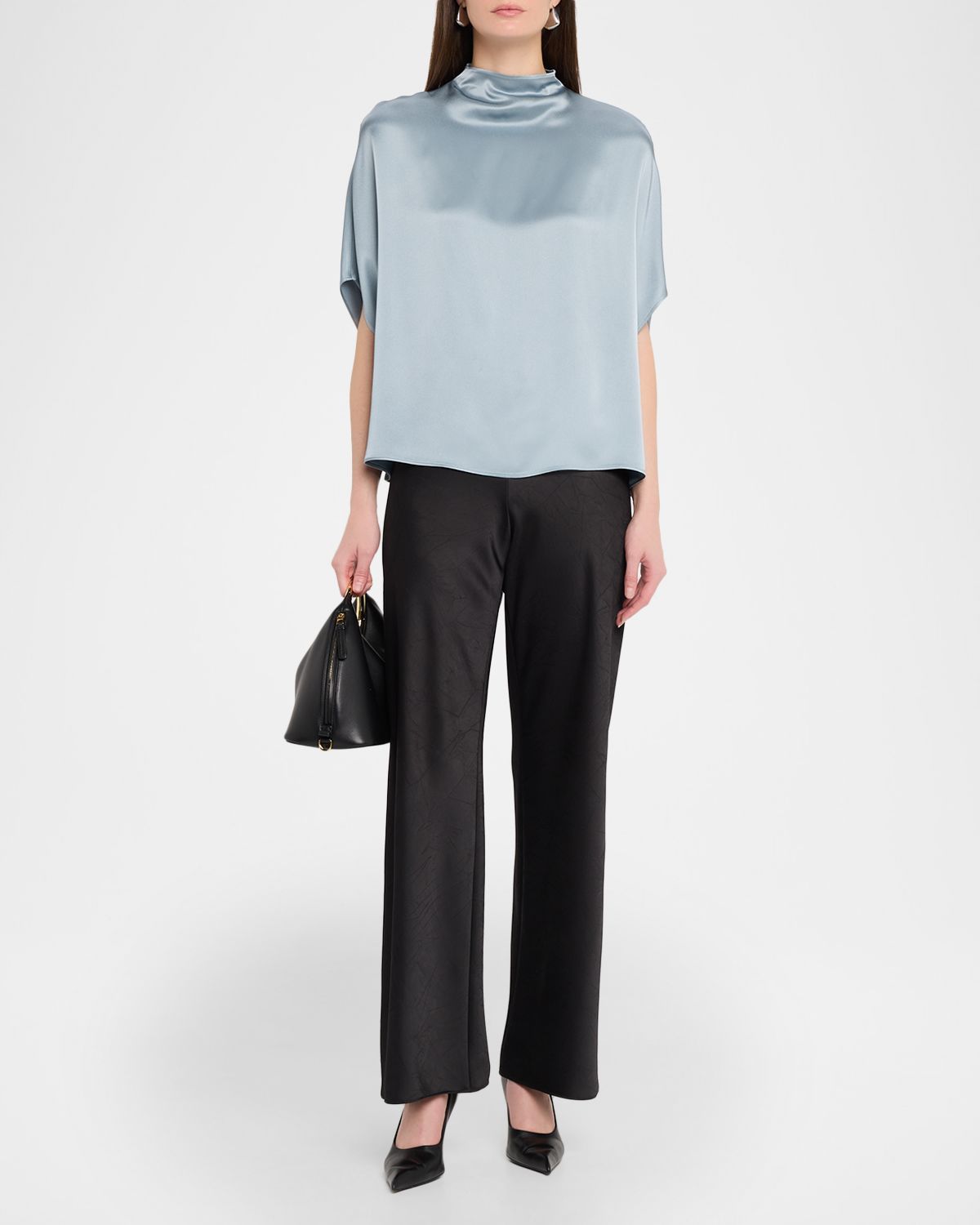 LAPOINTE Fluid Mock-Neck Satin Cape Tee