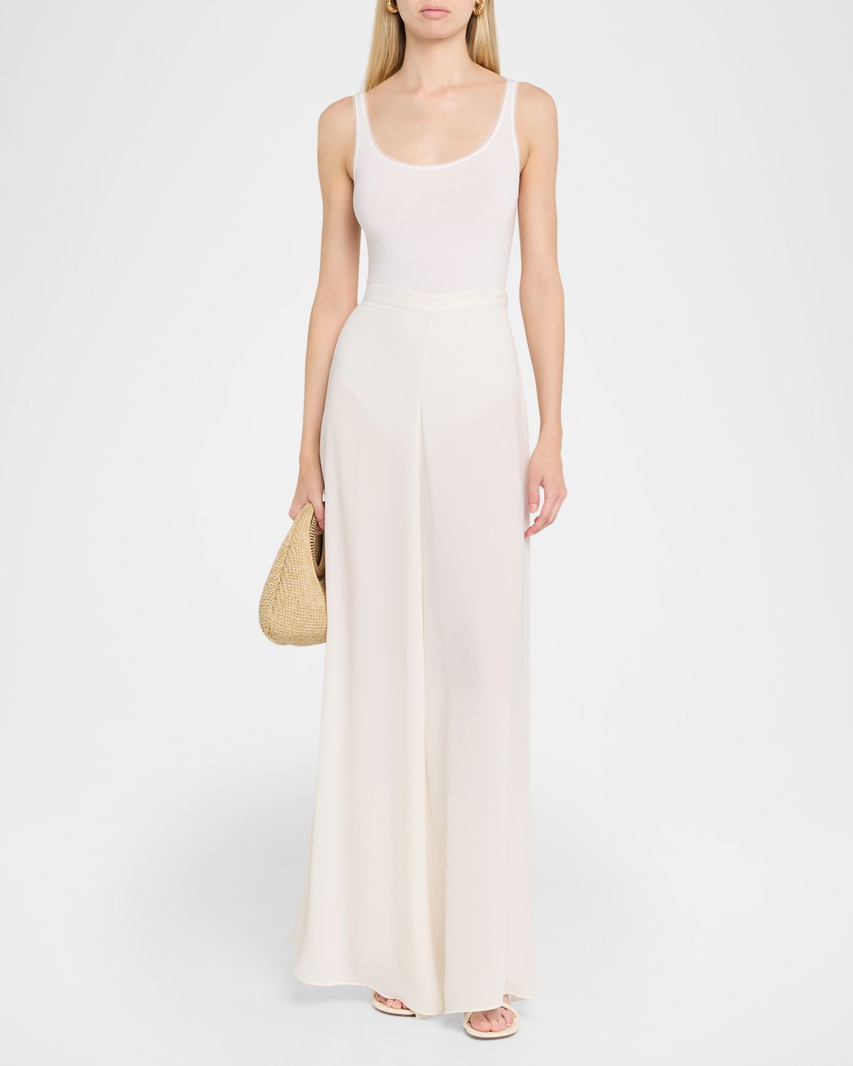 LAPOINTE Georgette Wide-Leg Pants with Pockets