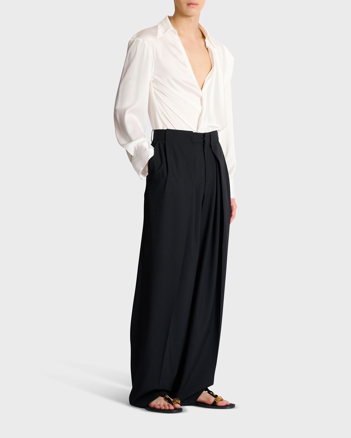 Balmain Men 's Cotton Pleated Wide-Leg Trousers