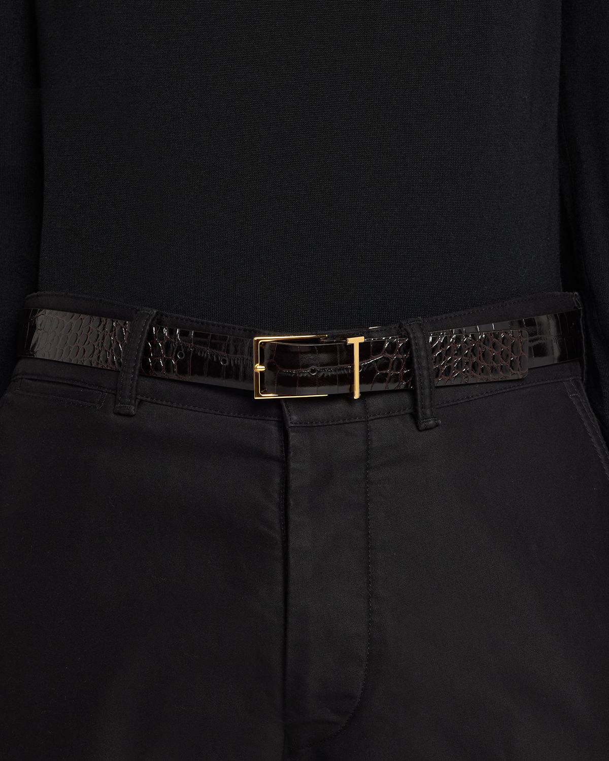 TOM FORD Men 's Croc-Embossed Leather T-Loop Belt
