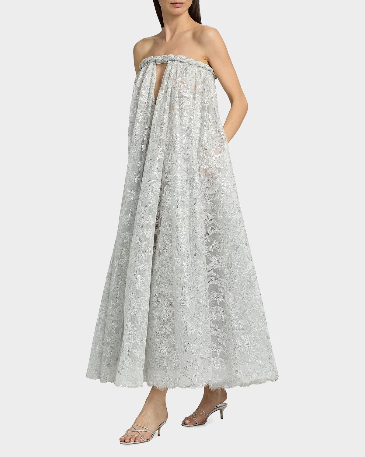 Zimmermann Carousel Metallic Lace Strapless Dress