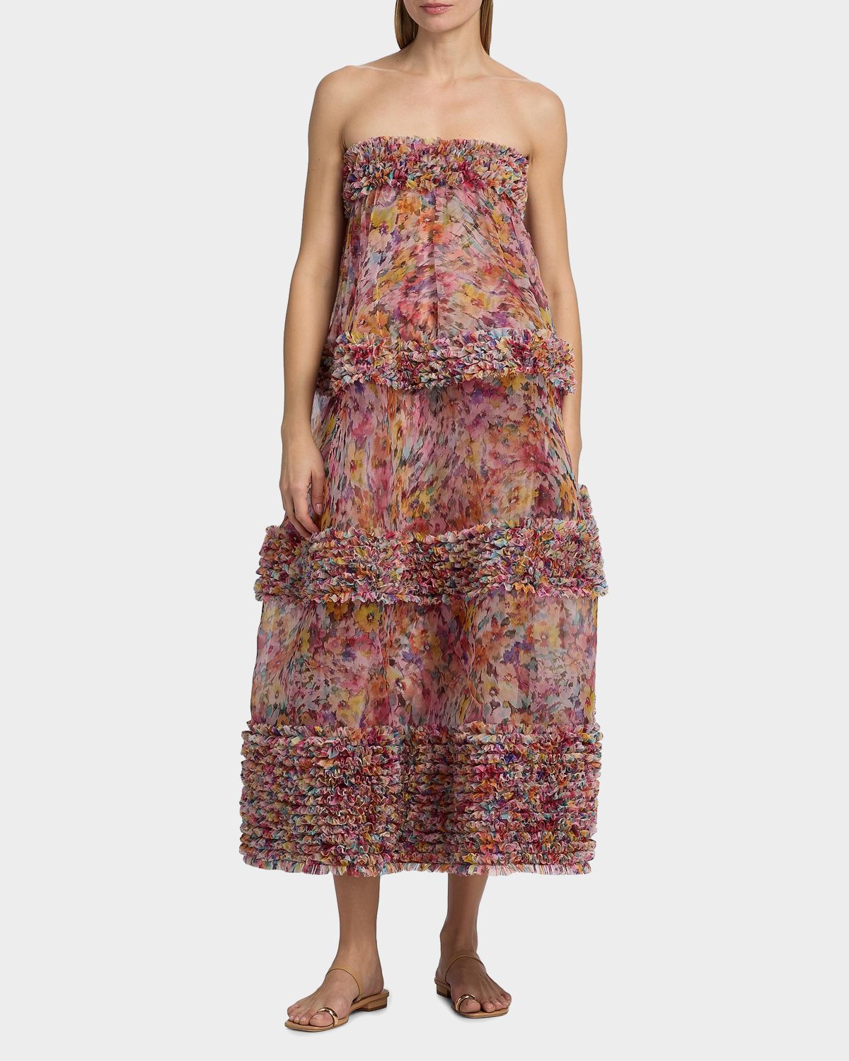 Zimmermann Luna Ruffle Bandeau Gown