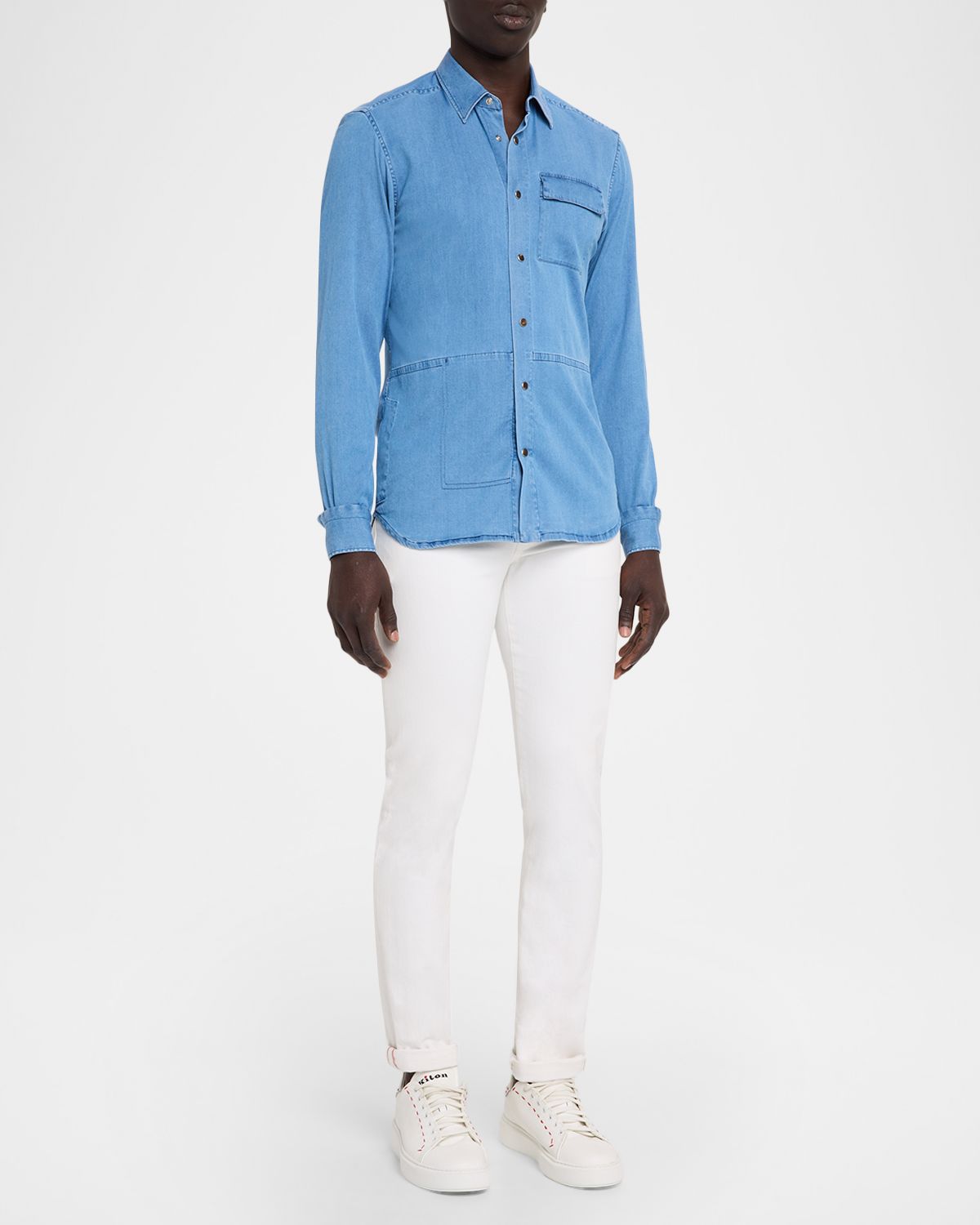 Kiton Men 's Denim Snap-Button Shirt