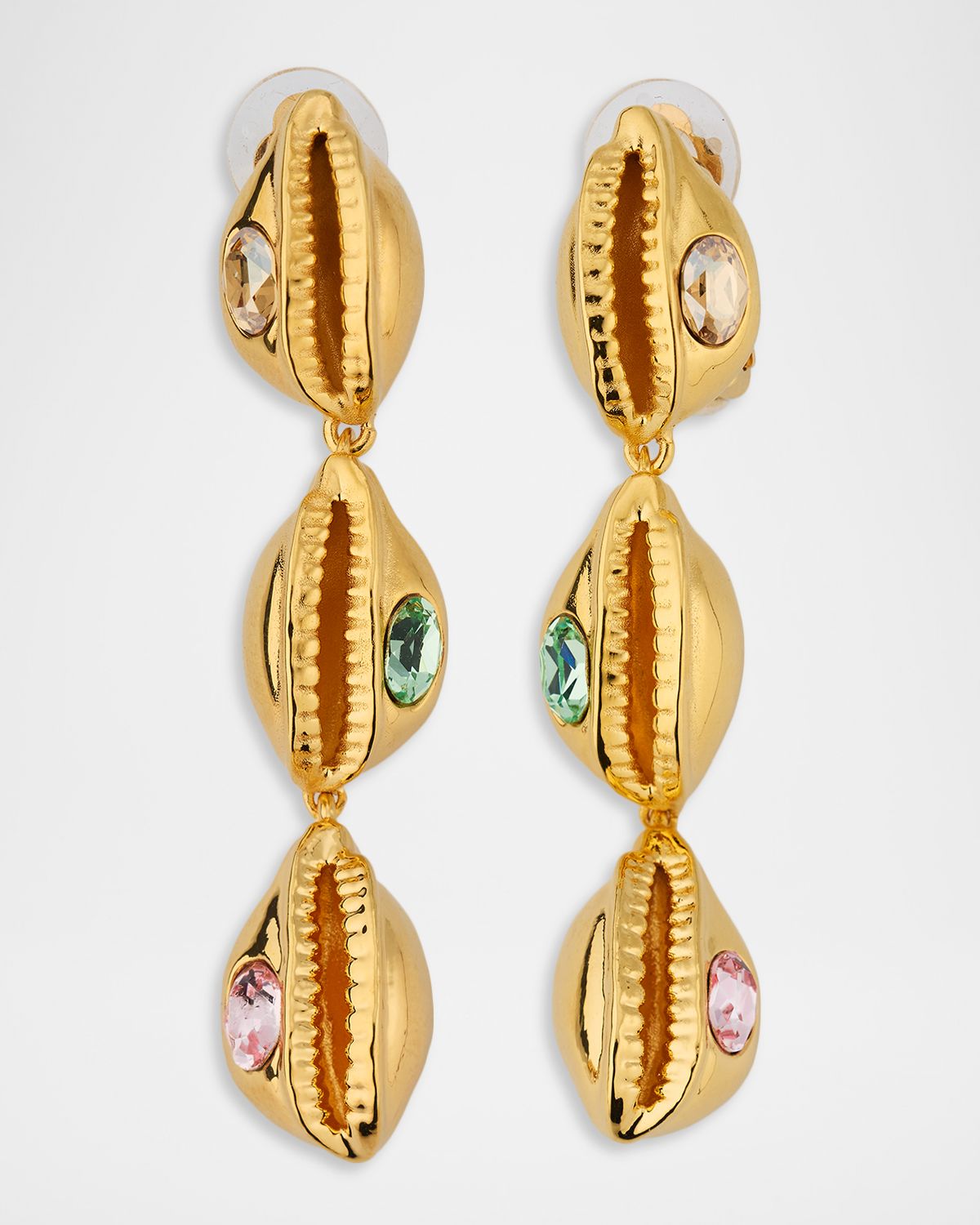 Oscar de la Renta Cowrie Shell Clip-On Drop Earrings