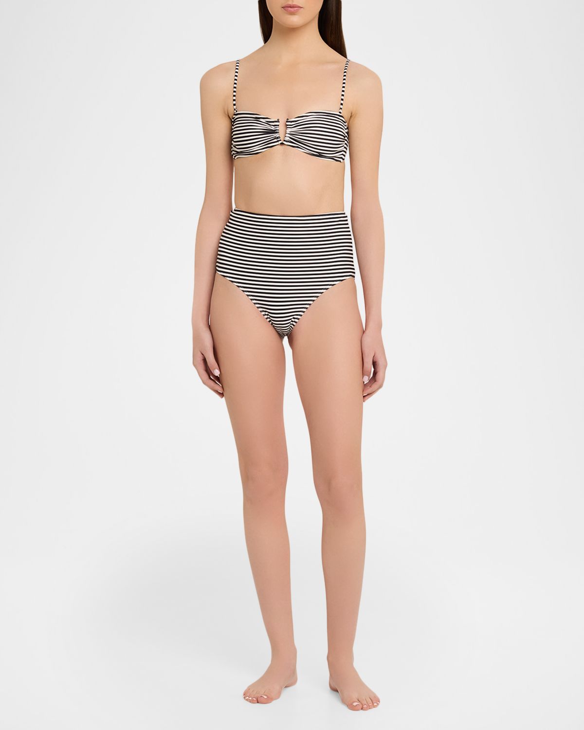 Nili Lotan High-Waist Striped Bikini Bottoms