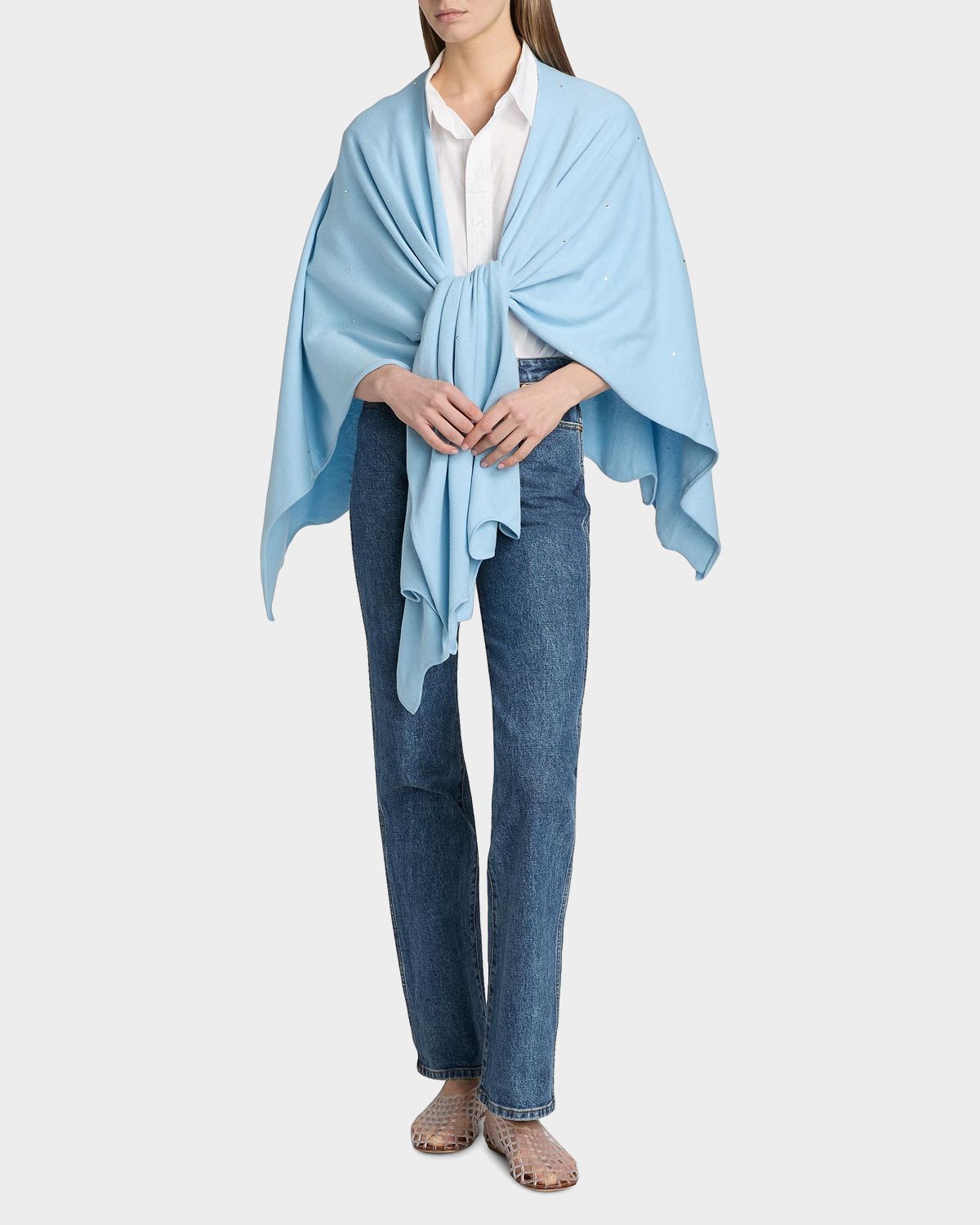 Carolyn Rowan Cotton Cashmere Crystal-Embellished Ruana