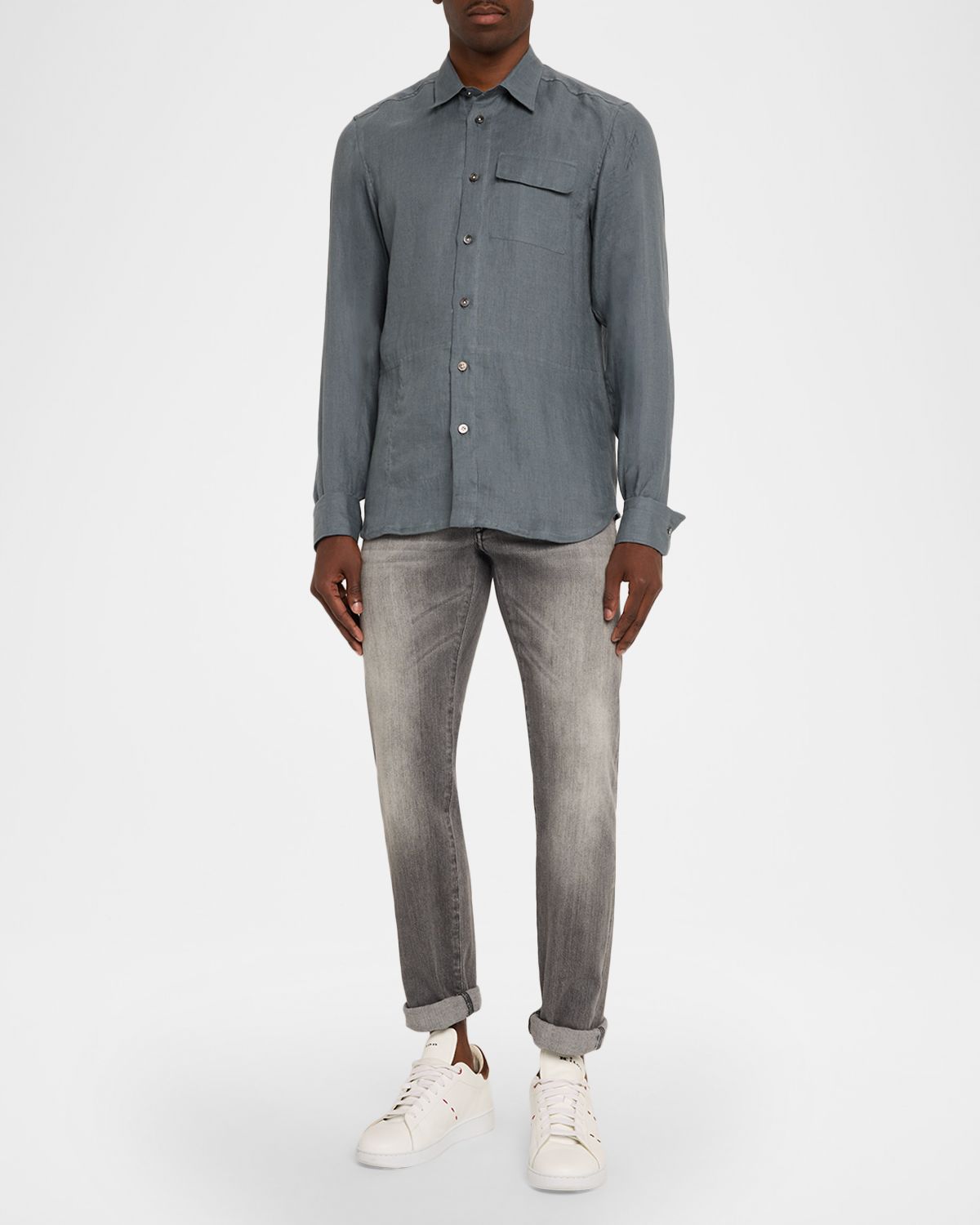 Kiton Men 's inen Flap-Pocket Casual Button-Down Shirt