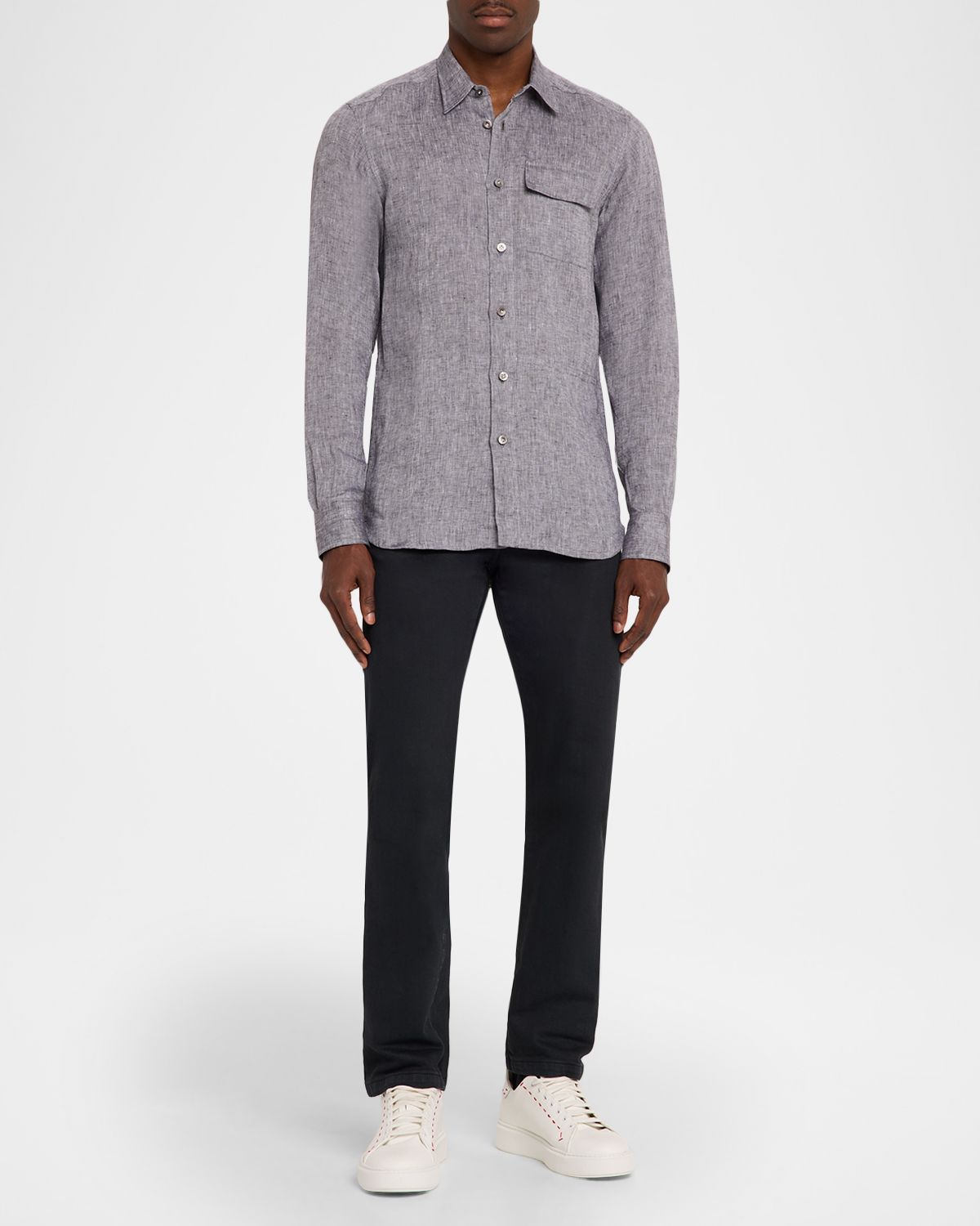Kiton Men 's Linen Flap-Pocket Casual Button-Down Shirt