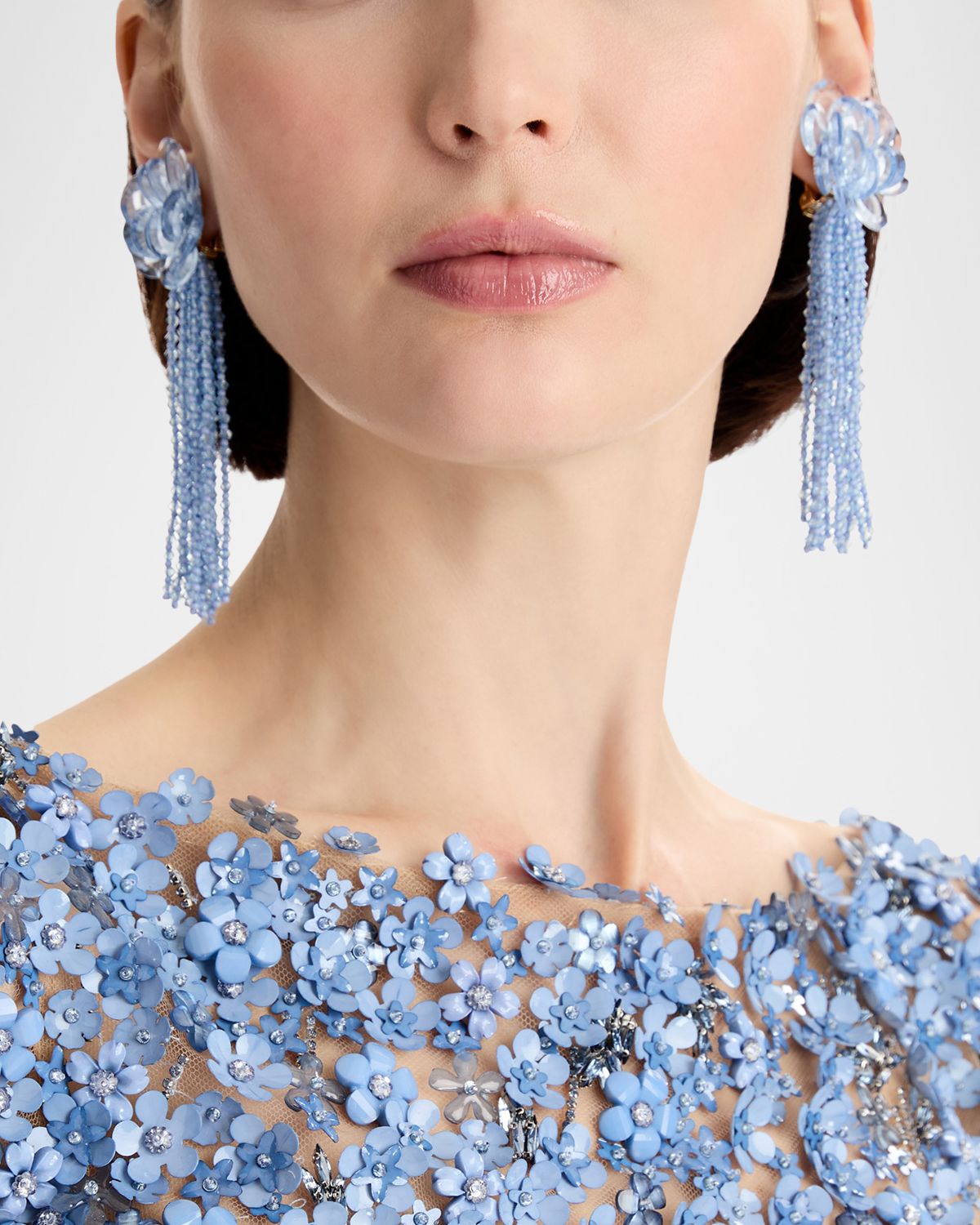 Oscar de la Renta Flower Chandelier Clip-On Earrings