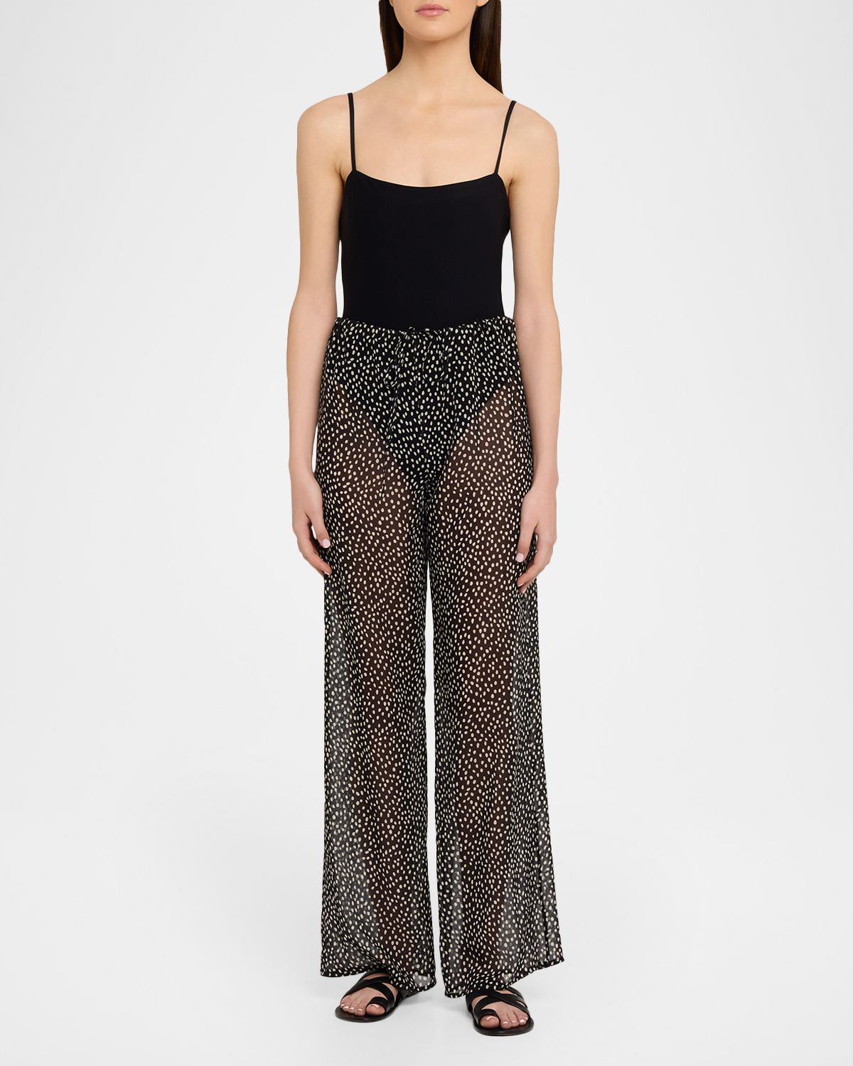 Nili Lotan Clea Spotted Silk Straight-Leg Pull-On Pants
