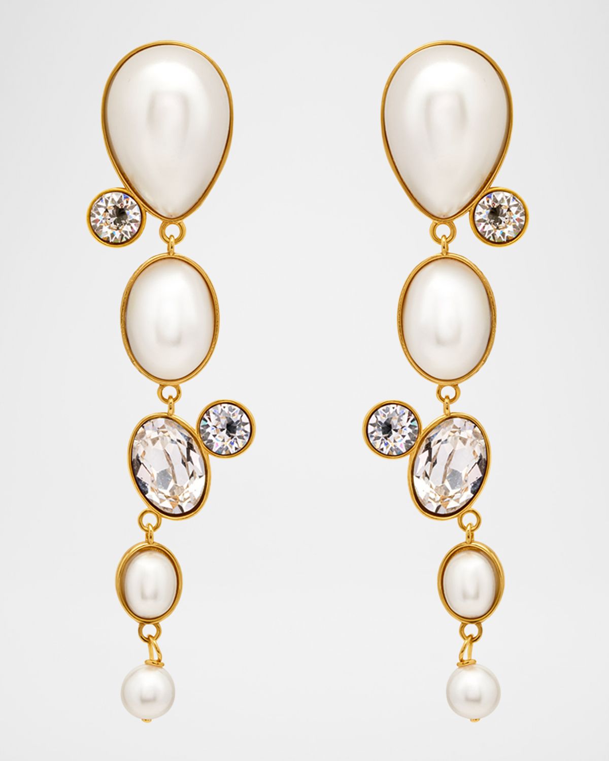 Oscar de la Renta Pearly Cabochon and Rhinestone Drop Clip-On Earrings