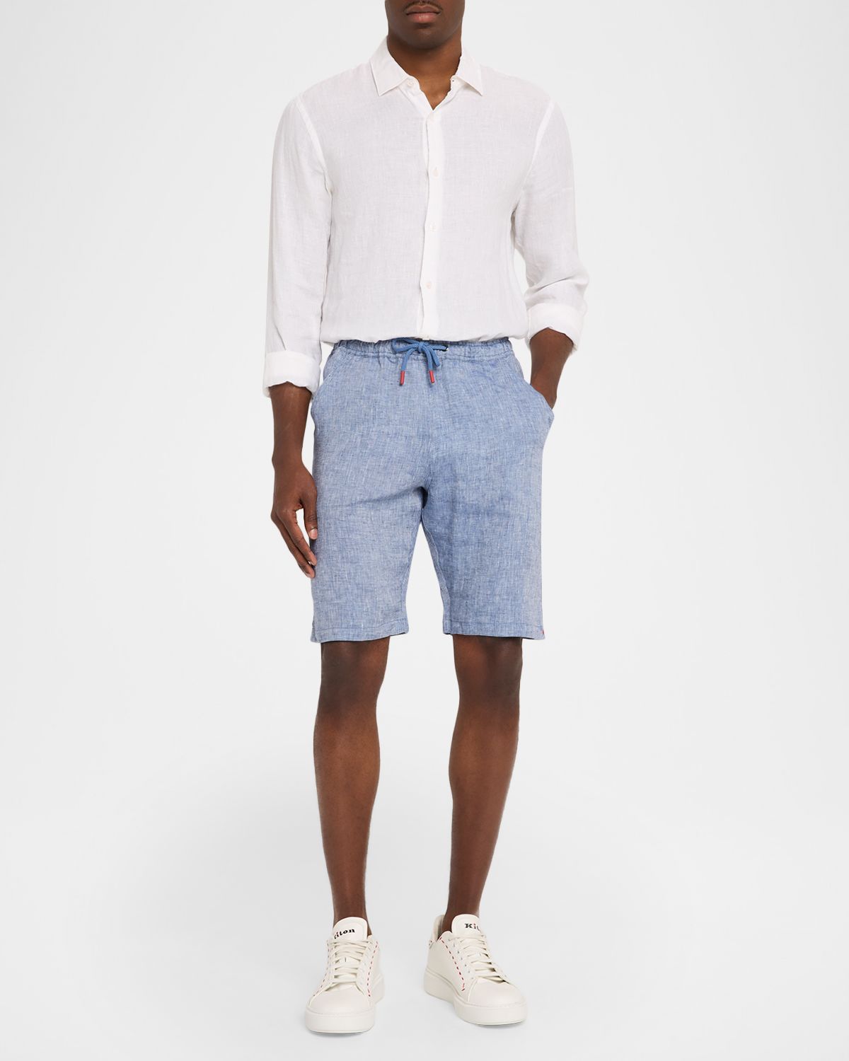Kiton Men 's Linen Drawstring Pull-On Shorts