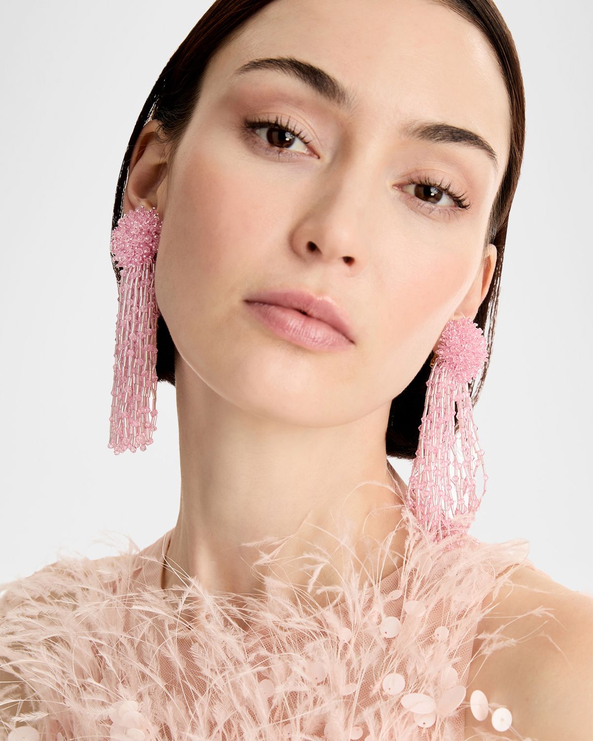 Oscar de la Renta Beaded Tassel Drop Clip-On Earrings