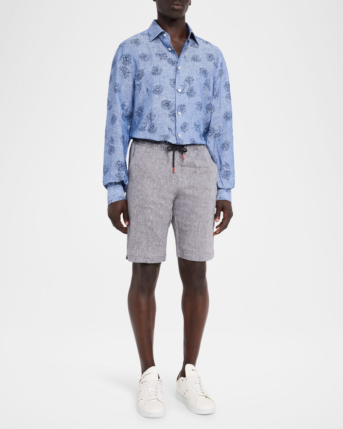 Kiton Linen Drawstring Mid-Rise Shorts