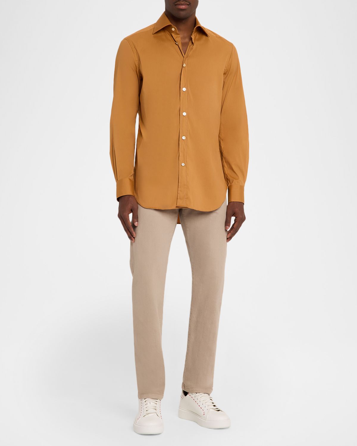 Kiton Men 's Solid Cotton Sport Shirt